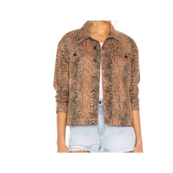 Free People Snake print Trucker Jacket sz XS - Picture 1 of 4